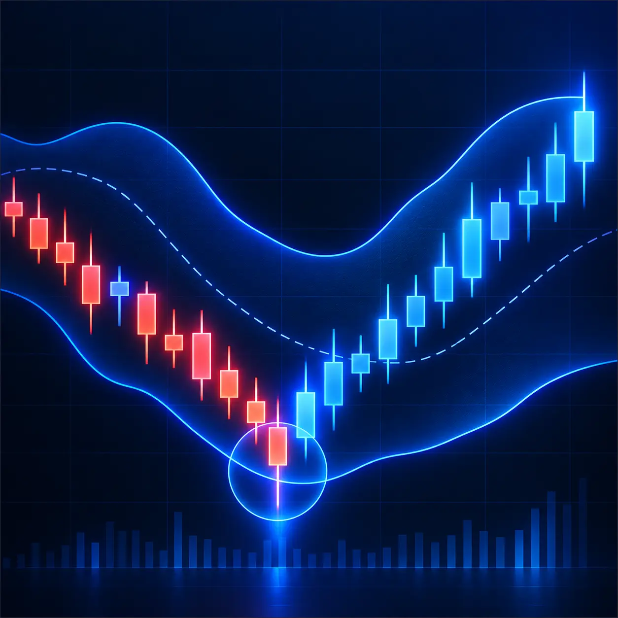 Bollinger Reversal illustration with candlesticks and price bands