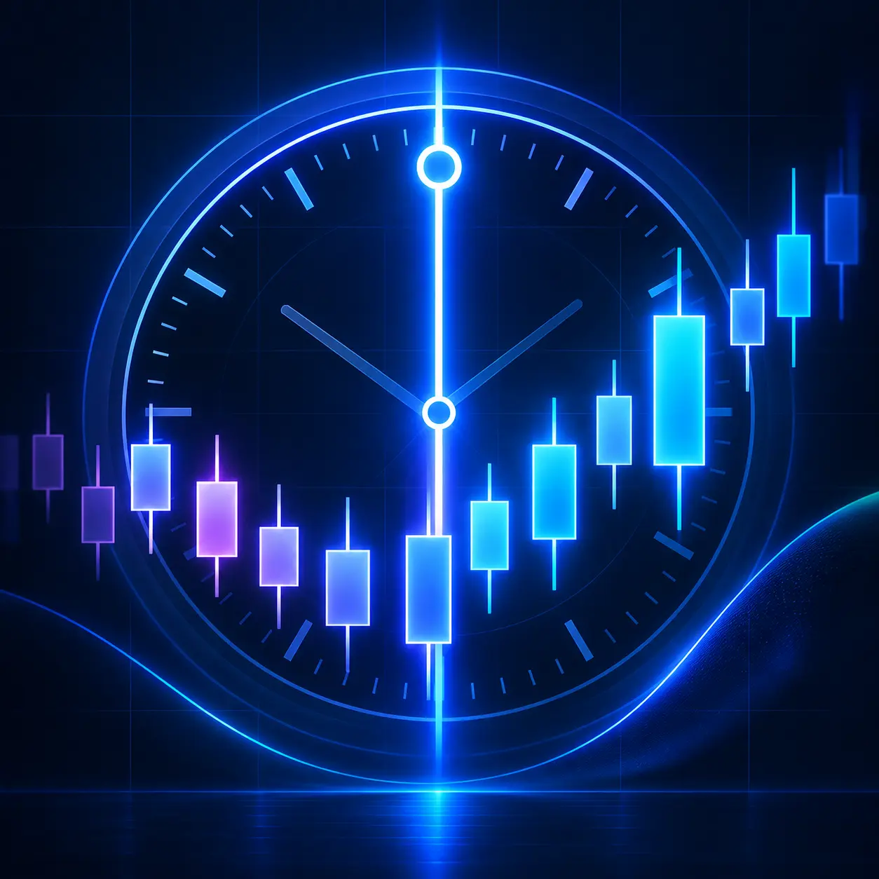 Timed Candle Pattern illustration with candlesticks and a clock